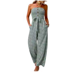 Boho Jumpsuit with strapless top | Green | Large (8/10)